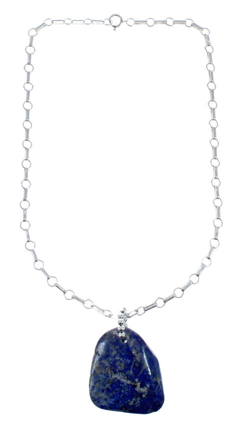 Native American Sterling Silver Lapis Link Chain Necklace Pendant Set AX128042